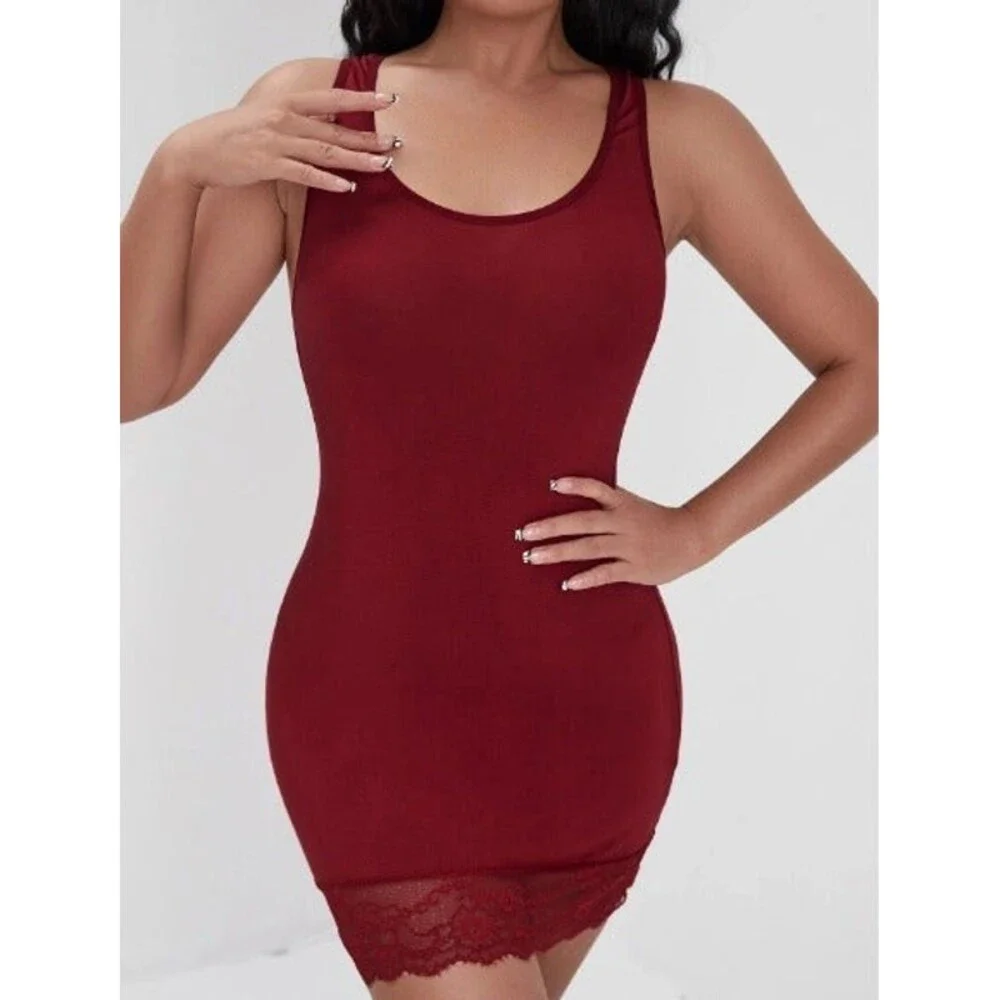 Size 12 XL Red Contrast Mesh Babydoll With Thong